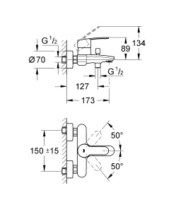 Baterie pentru cada GROHE Eurostyle Cosmopolitan, crom, cu S-ascunzatori - Img 2