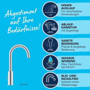 Baterie pentru chiuveta GROHE Start, inaltime 31cm, debit 6lmin, metal - Img 4