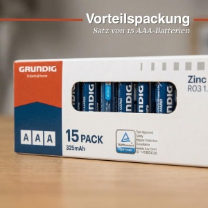 Baterii AAA Grundig R03 Zinc Carbon 1.5V 325mAh 15 buc - Img 5