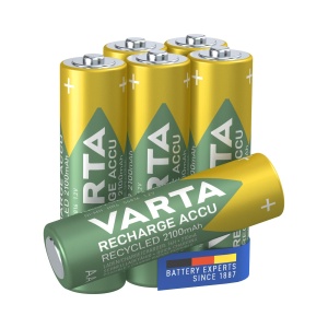 Baterii reincarcabile VARTA AA, 2100 mAh, 6 bucati, din material reciclat