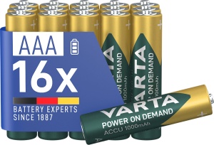 Baterii reincarcabile VARTA AAA, 1000 mAh, 16 bucati, fara efect de memorie