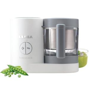 BEABA - Babycook Neo - Aparat de mancare pentru bebelusi 6 in 1 - Abur delicat - Ulcior din sticla din otel inoxidabil si cos de gatit - Alb