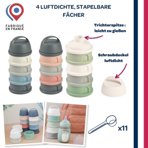 BEABA, cutii de dozare lapte praf stivuibile, 100% etanse, 4 compartimente, capacitate mare, pot fi folosite si ca cutii de gustari, bumbac alb/verde salvie - Img 3
