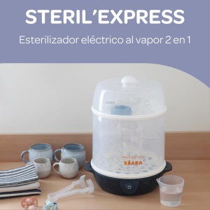 BEABA, Sterilizator de sticle 2 in 1, scalabil, electric cu abur, 2 in 1, 2 compartimente, pana la 8 sticle si accesorii, ultra rapid, temporizator, Steril'Express, albastru de noapte - Img 3