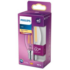 Bec LED Philips Classic E14, 60W, Lumina calda, Design clar