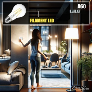 Bec LED V-TAC E27 Filament 10W (75W echivalent) 3000K - 1055 Lumen - 3 bucati - Img 6