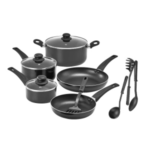 BELLA 17434 Set de ustensile de bucatarie din 12 piese pentru coacere si depozitare, acoperire antiaderenta din aluminiu, negru