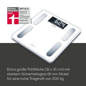 Beurer BF 400 alb Diagnostic Scale Signature Line, analiza precisa a corpului pentru pana la 10 persoane, cu afisaj LCD inversat extra-mare, capacitate de incarcare de pana la 200 kg - Img 3