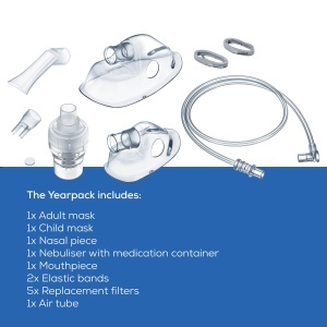 Beurer IH 16 Yearpack, accesorii extinse cu nebulizator, recipient pentru medicamente, mustiuc, masca pentru copii, masca pentru adulti, 5 filtre de schimb, set de nebulizator pentru inhalatorul IH 16, dezinfectabil - Img 3