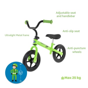 Bicicleta fara pedale Chicco Green Rocket, verde, max. 25 kg, pentru copii 2-5 ani - Img 6