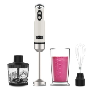 Blender de mana Cecotec Power RetroBeige 1200MAX Cream&Crush, putere maxima 1200 W, tehnologie CrossBlades, 2 viteze, set de accesorii poate fi spalat in masina de spalat vase, hota pentru stropire - Img 1