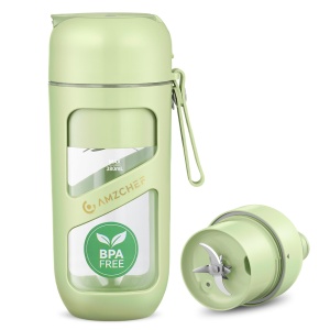 Blender portabil AMZCHEF cu 10 lame, capacitate 380 ml, culoare verde
