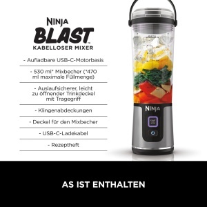 Blender portabil Ninja Blast, 530ml, putere mare, negru - Img 2