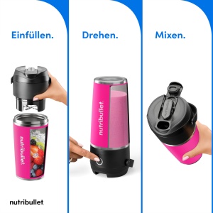 Blender portabil Nutribullet Flip, 590 ml, inox, roz, kabellos, 14 mixuri - Img 3