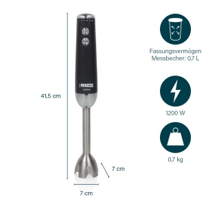 Blender Princess Stabmixer 1200 W cu 3 cutite din inox si viteza reglabila - Img 3