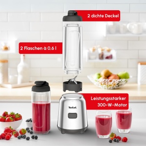 Blender Tefal Mix Move Mini BL15FD 300W 2 sticle Tritan To-Go Design compact ArgintiuGri - Img 6