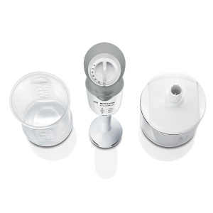 Blenderul de mana Bosch ErgoMixx MSM66020, baza blenderului, ceasca de amestecare si masurare, cutit cu 4 lame, design ergonomic, 12 niveluri plus turbo, 600 W, alb/gri - Img 4