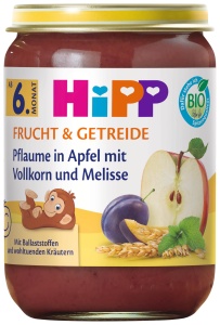 Borcan cu piersici HiPP Bio 6 x 190g, cu cereale integrale si melisa
