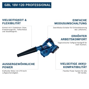 Bosch Professional GBL 18V-120 Sistem 18V Suflanta puternica cu 4 accesorii - Img 3