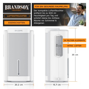 Brandson - Dezumidificator electric - Dezumidificator de camera Dezumidificator de aer - mic si silentios - 2000 ml - Bucatarie Dormitor Birou Garaj - Img 2