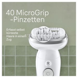 Braun Silk-epil 9, epilator pentru femei sau indepartator de par cu cap pivotant pentru indepartare a parului de lunga durata, piele neteda si matasoasa, umeda si uscata, Fabricat in Germania, 9-011, alb sau argintiu - Img 6