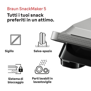 Braun SnackMaker 5 SM5005 Grill si Aparat de Wafe 800W Placi Detasabile Argintiu - Img 2