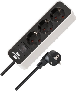 Brennenstuhl Ecolor Power Strip cu 3 cai (priza multipla cu comutator si cablu de 1,5 m) negru/alb