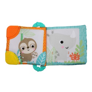 Bright Starts, Teethe & Read, jucarie de prindere pentru zornait, carte din tesatura si carte cu imagini cu animale din tesatura, carte trosnita, dentitie pentru a calma gingiile, jucarii pentru bebelusi si copii mici de la 3 luni - Img 3