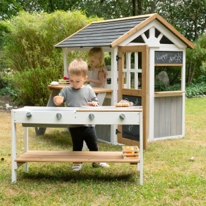 Bucatarie de Joaca Roba pentru Exterior Model Alb-Maro cu Plite BBQ si Accesorii din Lemn Rezistent la Intemperii - Img 11