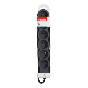 Cablu prelungitor Legrand 049486 cu 6 prize, cu impamantare, 1,5 m, negru si gri inchis - Img 2