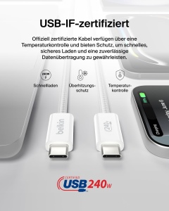 Cablu USB-C Belkin BoostCharge, 1.5 m, 240W, alb, 2 bucati - Img 6