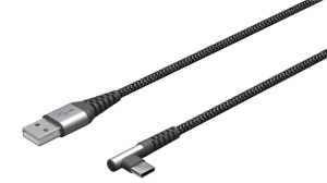 Cablu USB-C la USB-A Goobay 64657, 60W, 2m, Textil, Unghi de 90