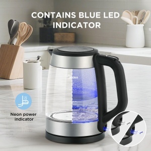 Cafetiera Midea Wasserkocher 1,7 Litri, 2200 Watt, Borosilikat, LED Albastru - Img 3