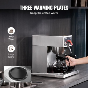 Cafetiera VEVOR FRB-286-BD3 12 Cesti 3 Carafe Sticla Inox - Img 3