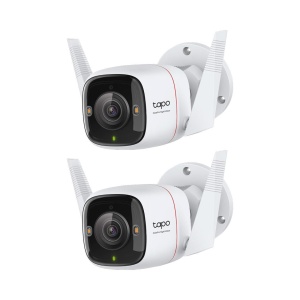 Camera de securitate TP-Link Tapo C310P2 in aer liber, Camera IP Wi-Fi, 3MP de inalta rezolutie, 30m vedere nocturna, detectare miscare, IP66, mesaj de alarma, audio bidirectional, suporta Alexa si Google Assistant, 2 buc
