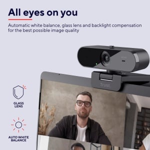Camera web Trust Taxon 2K QHD realizata din 85% plastic reciclat, PC cu camera USB 2560x1440p cu husa, focalizare automata, unghi larg, 2 microfoane, camera video pentru conferinte, apeluri video, Skype, Teams, Zoom - Img 3
