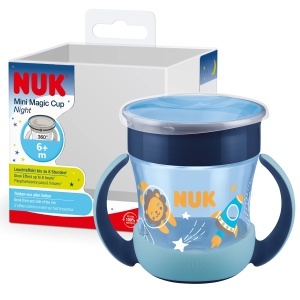 Cana pentru copii NUK Mini Magic Cup Night 160 ml Albastra Lumineaza in intuneric BPA-free