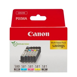 Canon Ink Multipack - PGI-580/CLI-581 Cartuse de cerneala originale pentru imprimanta Pachet de 5 (1 x negru, 1 x cyan, 1 x Magenta, 1 x galben si 1 x negru) - Compatibil cu imprimantele Canon PIXMA