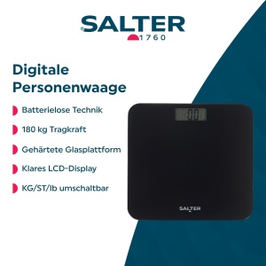 Cantar digital Salter fara baterii platforma din sticla securizata 180 kg LCD negru - Img 2