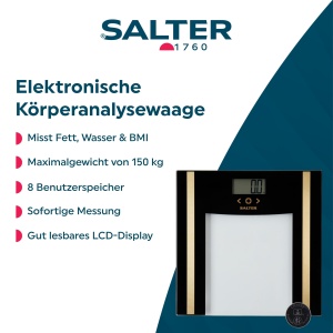Cantar digital Salter Glass Analyser 150 kg analiza greutate grasime si apa corporala memorie 8 utilizatori - Img 2