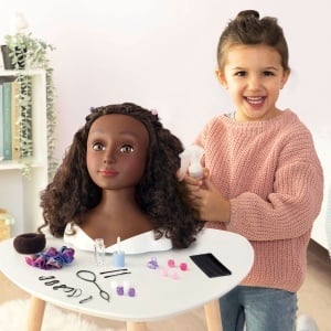 Cap de coafura Smoby My Beauty Afro cu 23 accesorii, par lung si ondulat - Img 4