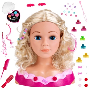 Cap de coafura Theo Klein 5392 Emma cu set cosmetice, par lavabil, 27 cm