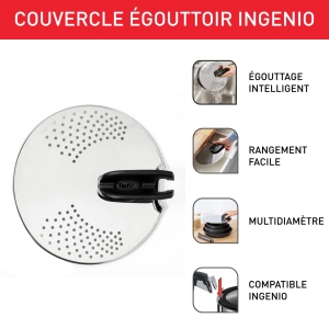 Capac pentru scurgere Tefal Ingenio, inox, 14-20 cm, spatiu de stocare optimizat - Img 2