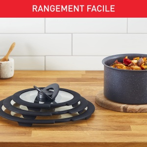 Capac Tefal Ingenio L9846302 20 cm stivuibil compatibil Ingenio transparent si negru - Img 6