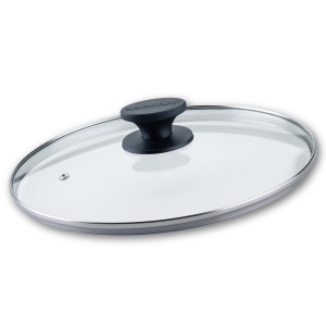 Capac transparent pentru tigaie Fackelmann 28cm, rezistent la caldura, maner bakelit, negru