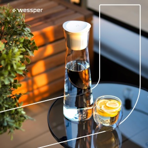 Carafa cu filtru de apa din sticla Wessper, 1 litru, Carafa de apa cu filtru de apa cu micro disc, Carafa de sticla cu capac, pentru apa filtrata si bauturi reci, fara BPA - Alb - Img 5