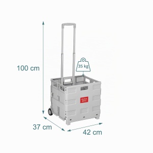 Carucior de cumparaturi Relaxdays, pliabil, capacitate 35 kg, culoare gri deschis - Img 4