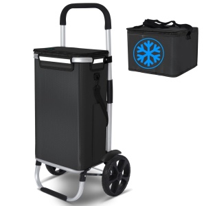 Carucior de cumparaturi VOUNOT cu 58L, roti mari, aluminiu, negru