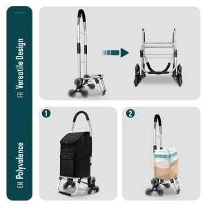 Carucior de cumparaturi VOUNOT cu 6 roti, capacitate 58L, aluminiu, negru - Img 5