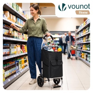 Carucior de cumparaturi VOUNOT cu cadru din aluminiu, capacitate 58L, negru - Img 2